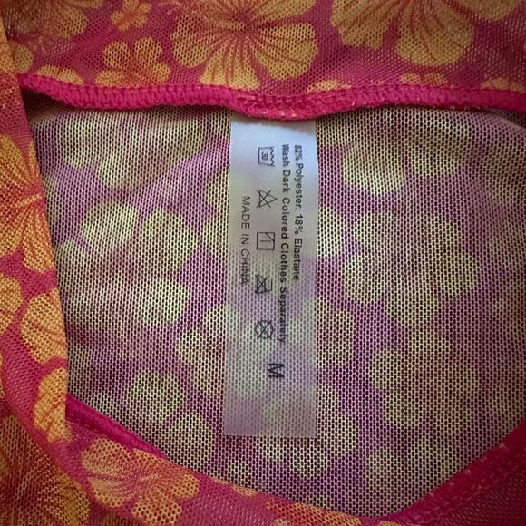 Shein Orange Pink Floral Y2K Neon Orange Sheer Two Piece Swimsuit - Picture 9 of 9